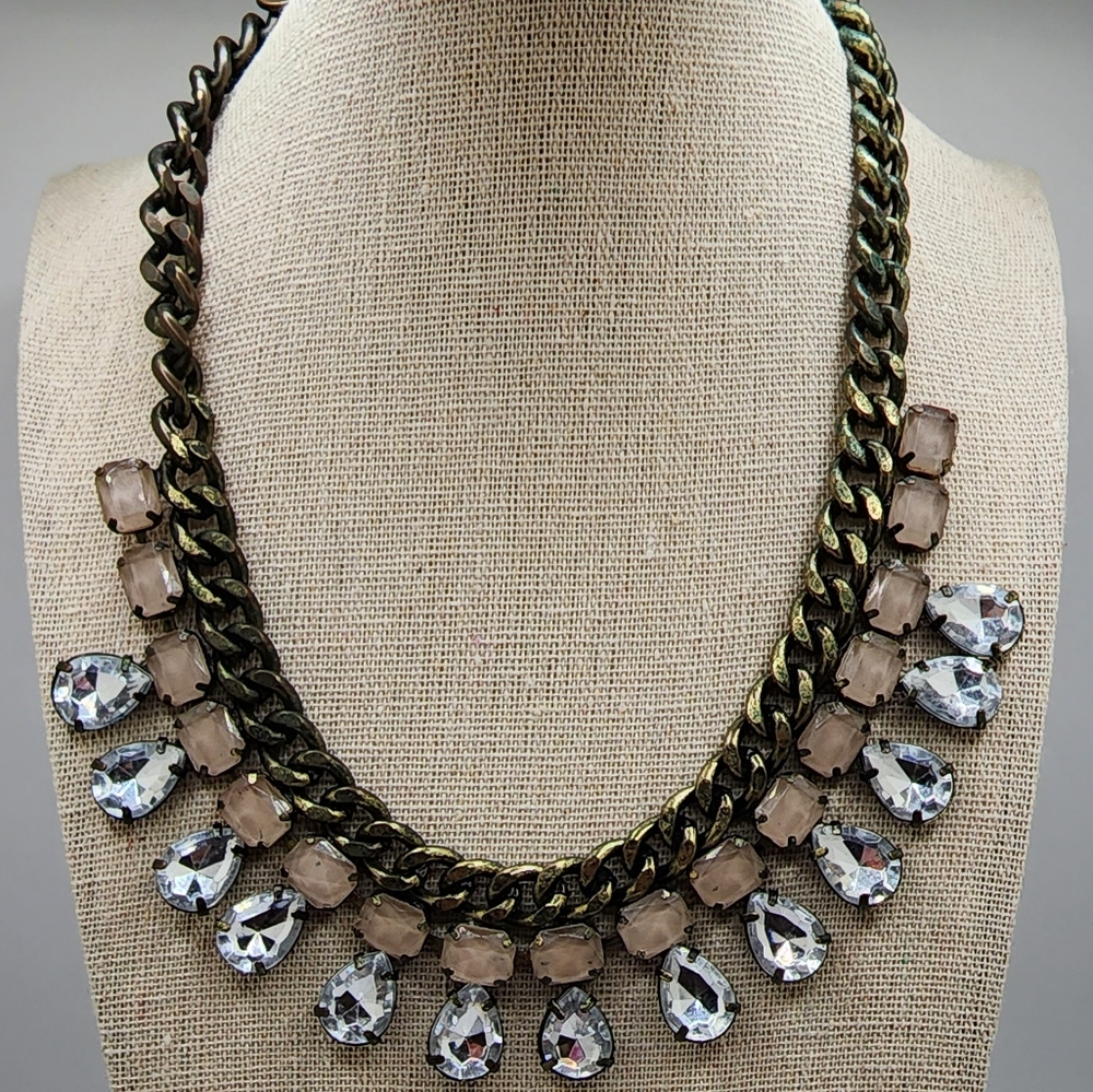 Loft Bronze Necklace With Taupe And Clear Rhinestone.